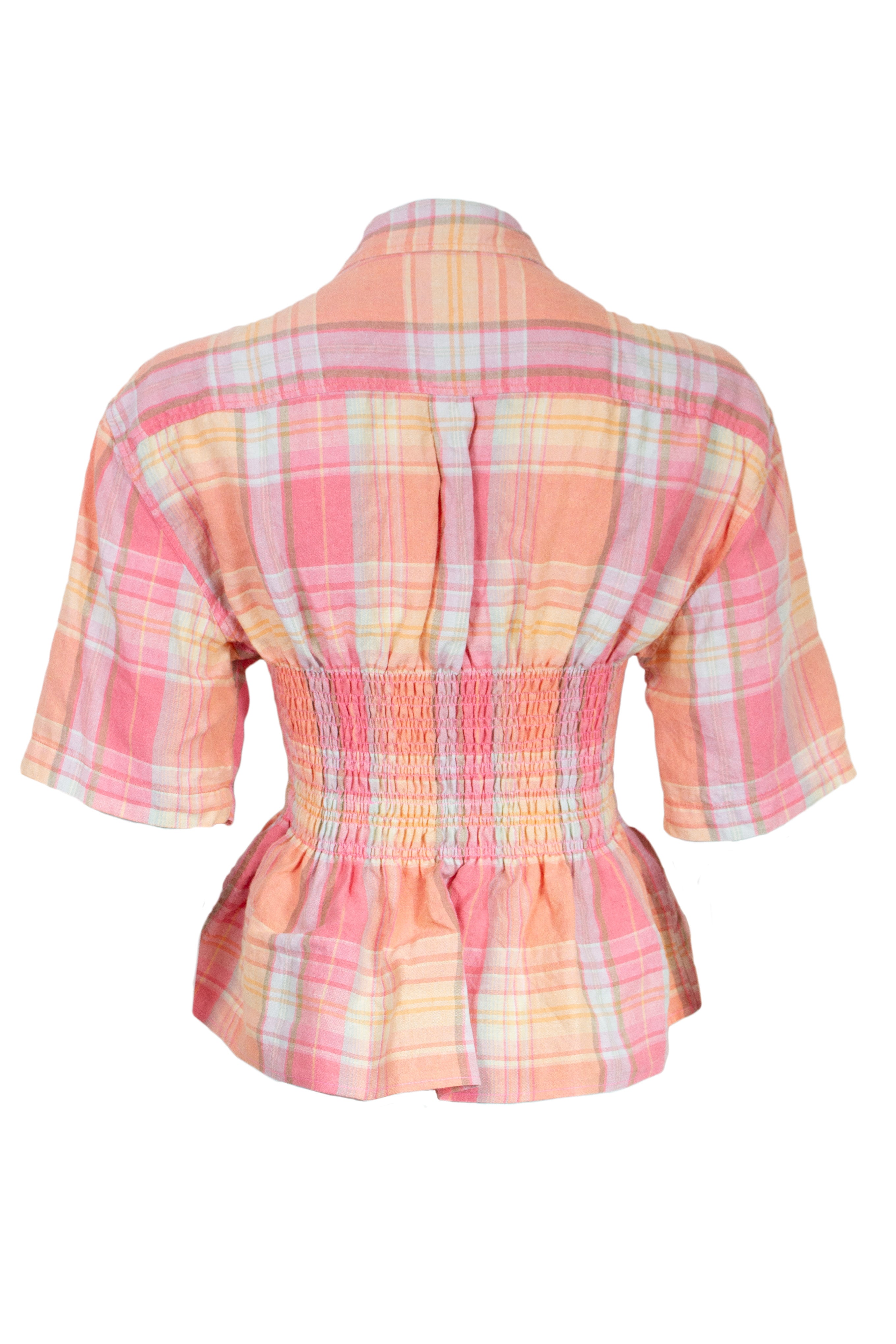 REmade Shirred Kimono Shirt Orange Plaid