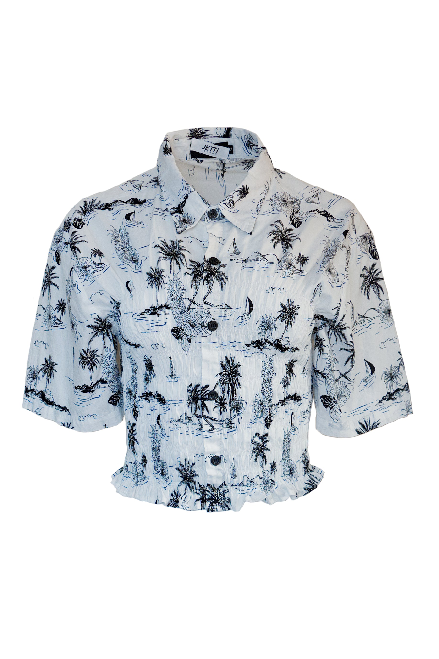REmade Shirred Kimono Shirt - Cropped White Hawaiian – Jetti