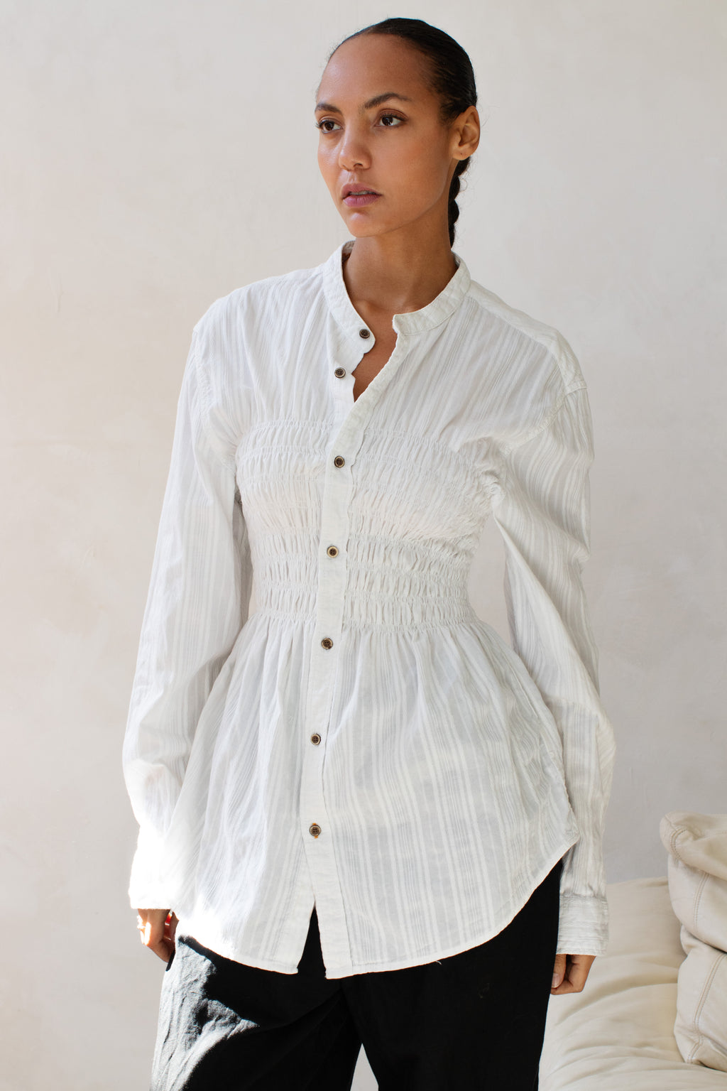 REmade Shirred Long Shirt White