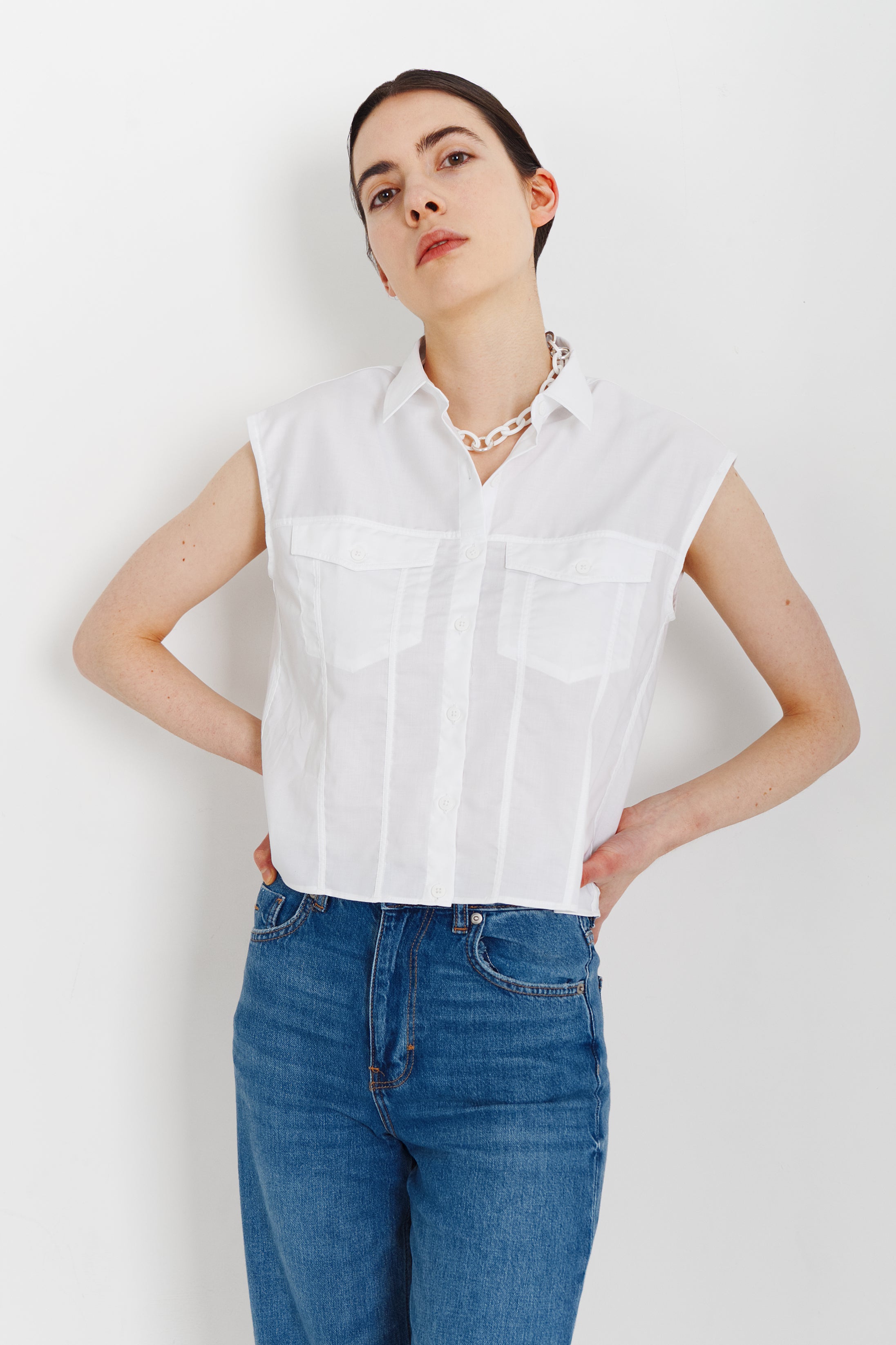 Sleeveless Trucker Top