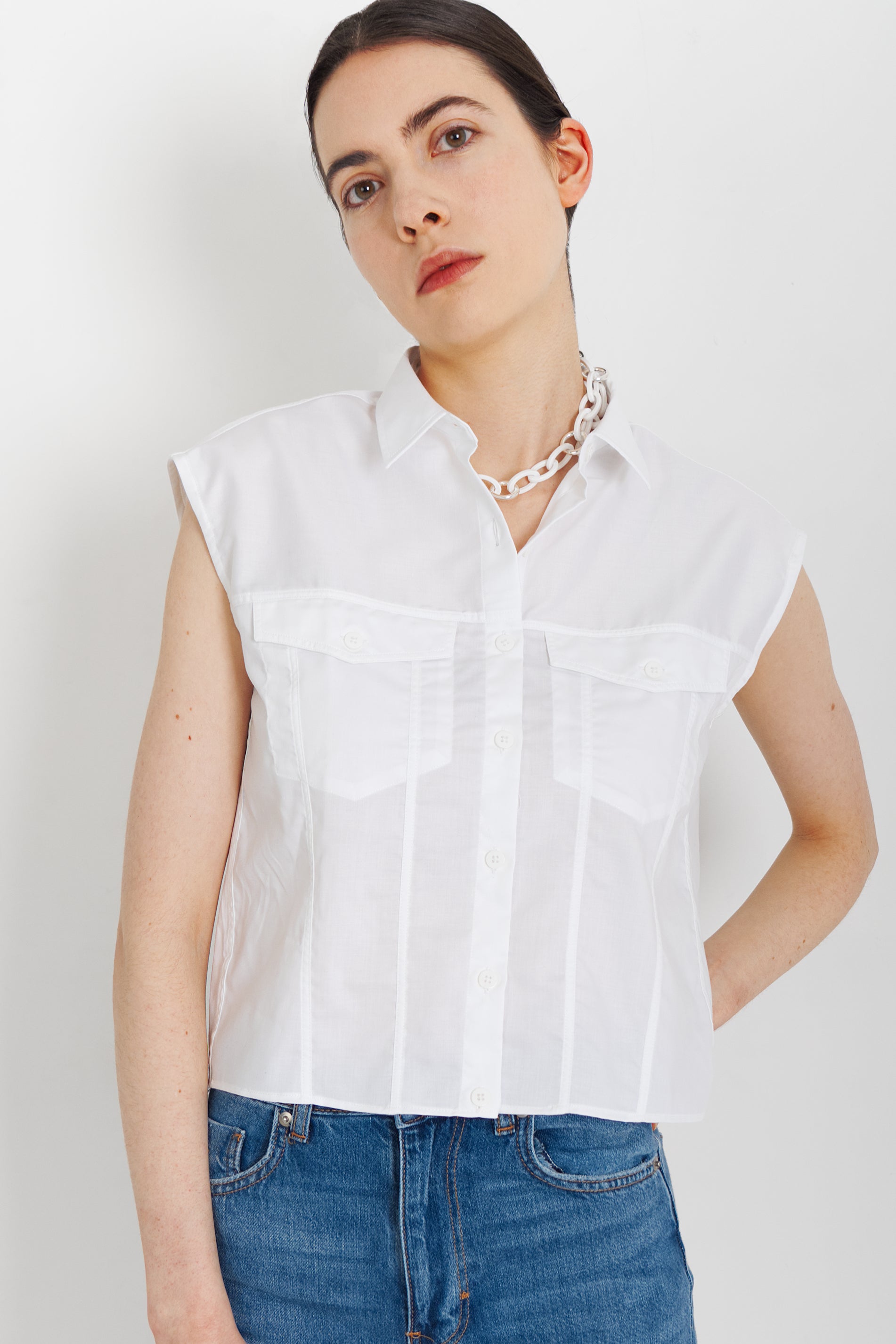 Sleeveless Trucker Top